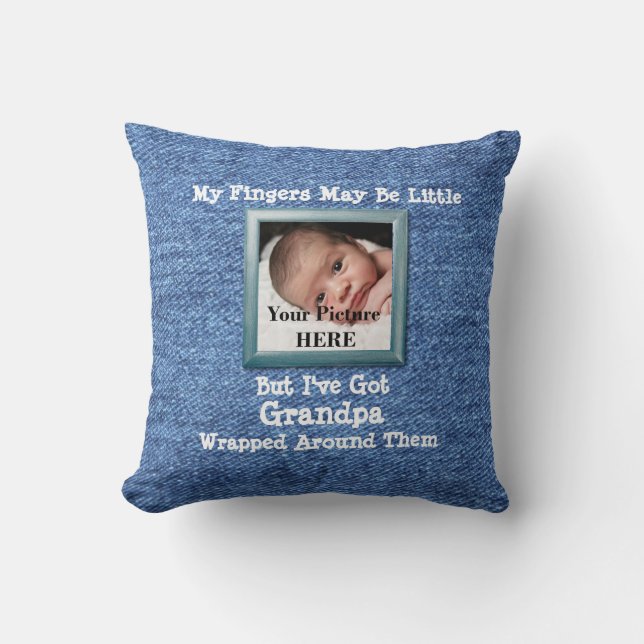 Change Any Text Customize Photo Grandpa Wrapped Throw Pillow (Front)