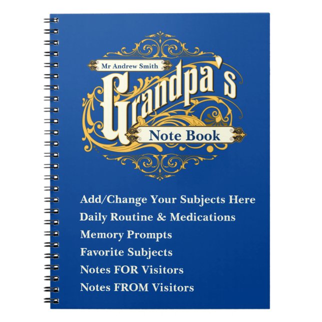Change ANY Text - Grandfather Dementia Notebook    (Front)