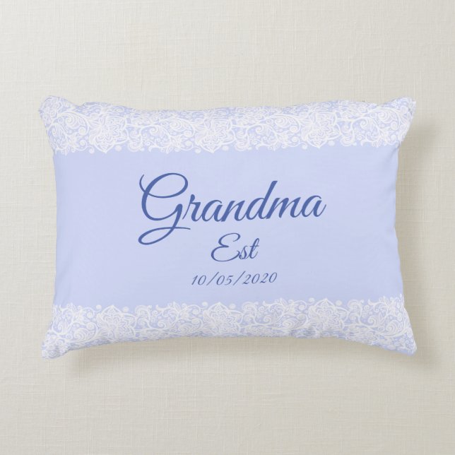 Change Any Text Grandma est Grandmother Baby Blue Accent Pillow (Front)