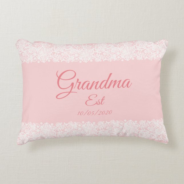 Change Any Text Grandma est Grandmother Baby Pink Accent Pillow (Front)