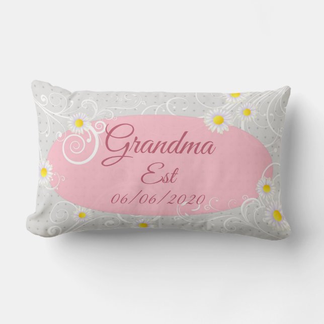 Change Any Text Grandma est Grandmother Pink Girl Lumbar Pillow (Front)