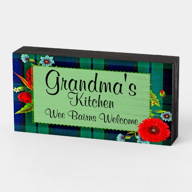 Change Any Text Grandma Kitchen Wee Bairns Welcome Wooden Box Sign (Angled Horizontal)