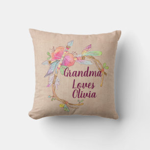 Change Any Text Grandmother Loves Grandchild Boho Throw Pillow