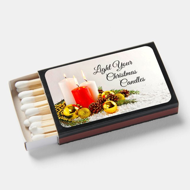 Change ANY Text - Light the Christmas Candles      Matchboxes (Front Open)