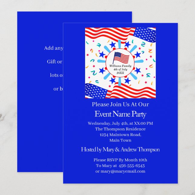 Change Any Text USA Flag Independence Day National Invitation (Front/Back)