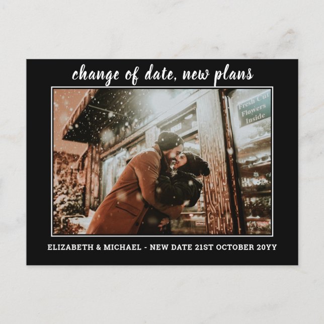 Change Date New Plans  BUDGET Photo Wedding Postcard (Front)