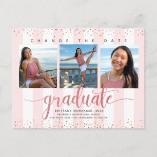 Change date rose gold script graduation photo chic invitation postcard