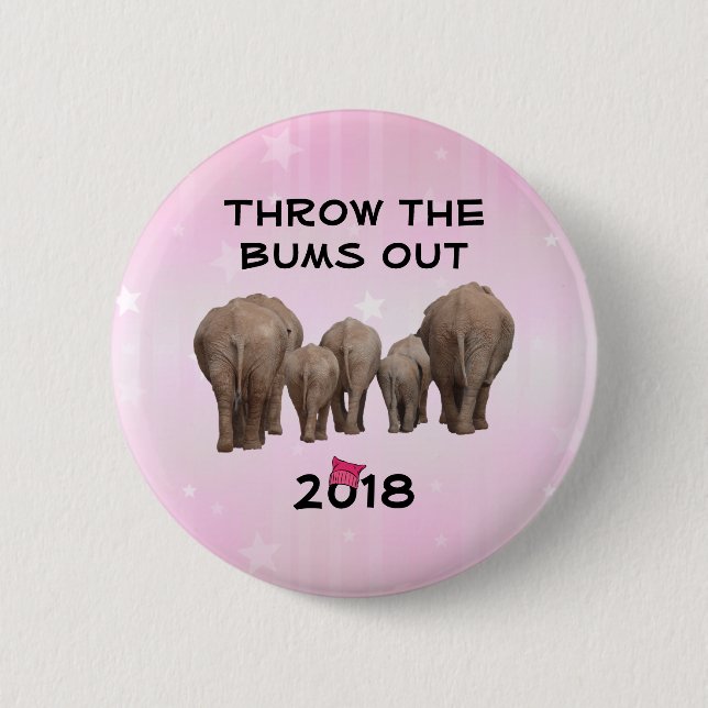 Change Date to 2020 Pink Hat Throw the Bums Out Pinback Button (Front)
