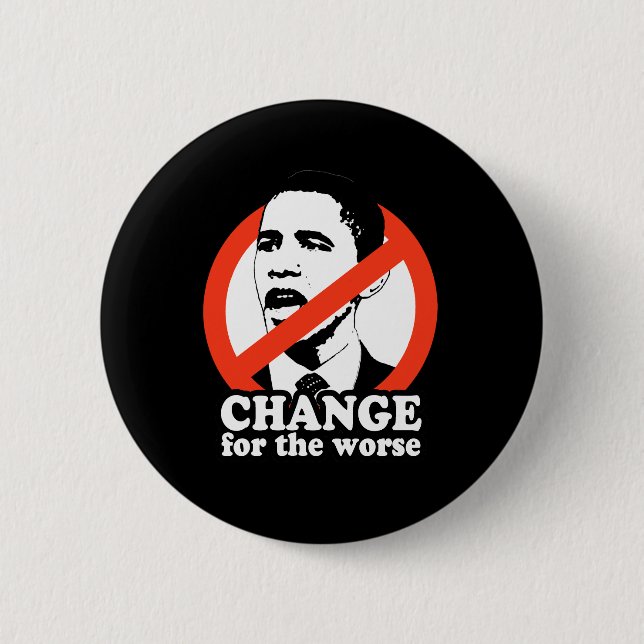 CHANGE FOR THE WORSE / ANTI-OBAMA T-SHIRT BUTTON (Front)