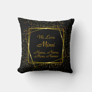 Change Grandma Mimi Name Add Kids Names Black Gold Throw Pillow