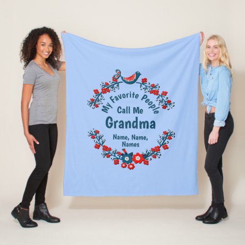 Change Grandmother Name Add Kids _ Favorite People Fleece Blanket