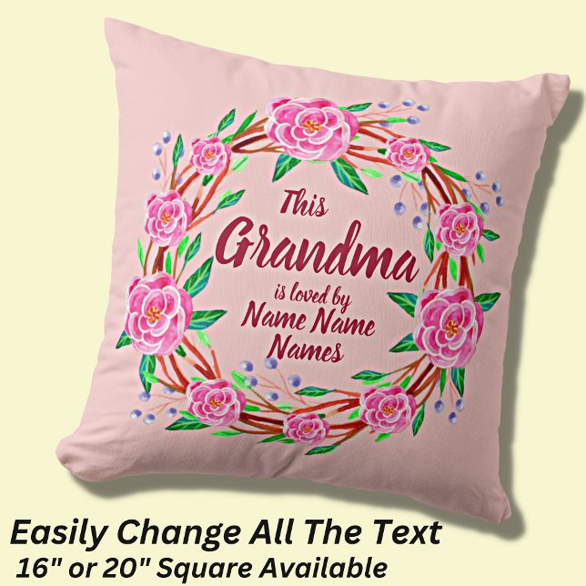 Change Grandmother Name Loved by Grandchildren Throw Pillow (Creator Uploaded)