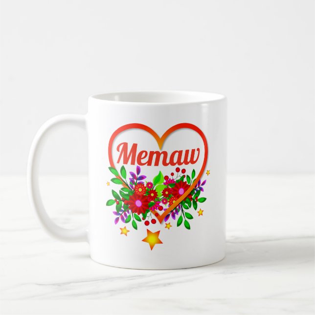 Change Grandmother Name - Memaw -  Heart & Flowers Coffee Mug (Left)