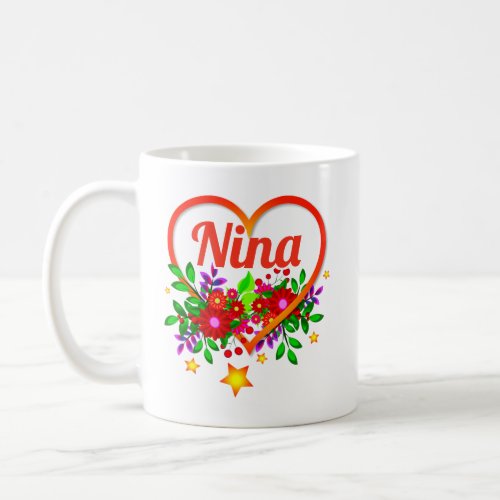 Change Grandmother Name _ Nina _ Heart  Flowers Coffee Mug