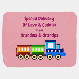 Change Grandparent Names Soft Pink Train Baby Girl Blanket