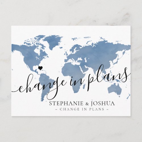 Change in Plans Postponed Destination Wedding Blue Postcard