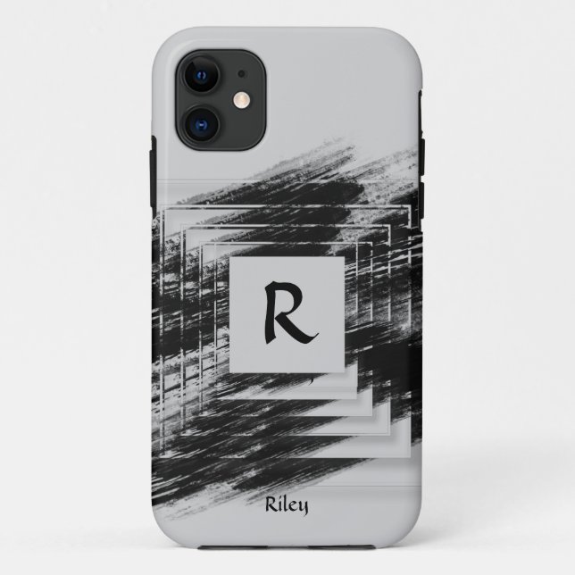 Change Initial, Add (delete) Name, Black Brush  Case-Mate iPhone Case (Back)