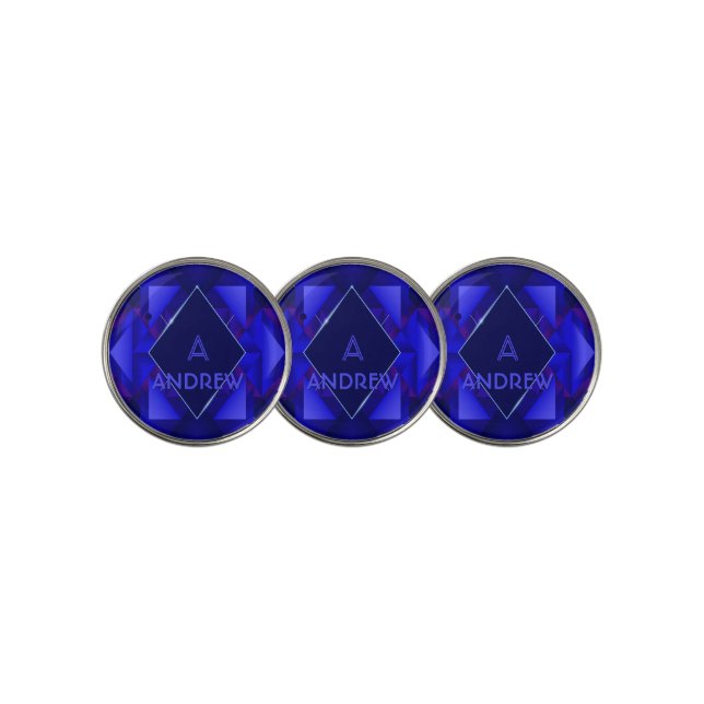 Change Initial, Add (delete) Name,  Blue Diamond   Golf Ball Marker (3 Up)
