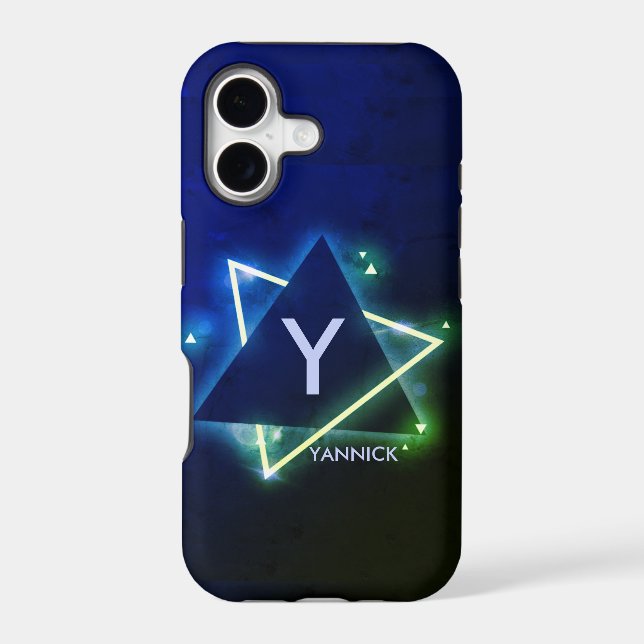 Change Initial, Add (delete) Name Blue Green Space Iphone Case (Back)