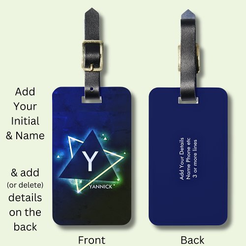 Change Initial Add delete Name Blue Green Space Luggage Tag