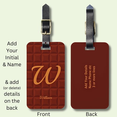 Change Initial Add delete Name Brown Cushioned Luggage Tag