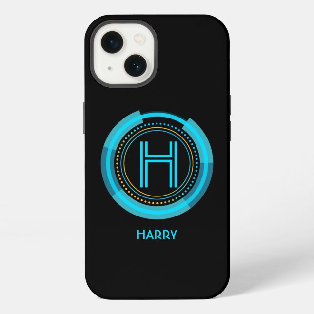Change Initial, Add (delete) Name, Futuristic Tech Iphone Case (Back)