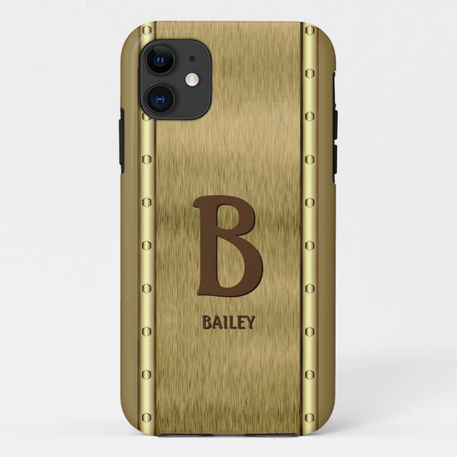 Change Initial, Add (delete) Name, Metal Brown Case-Mate iPhone Case (Back)
