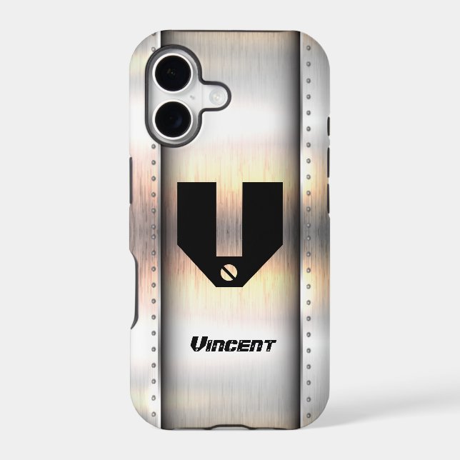 Change Initial, Add (delete) Name, Metal Strips Iphone Case (Back)