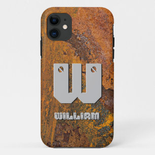 Change Initial, Add (delete) Name, Rusty Metal iPhone 11 Case