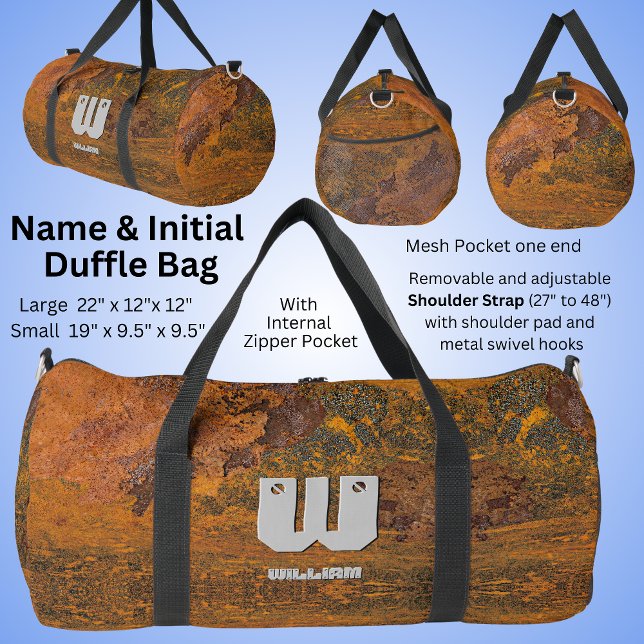 Change Initial, Add (delete) Name, Rusty Metal  Duffle Bag (Creator Uploaded)