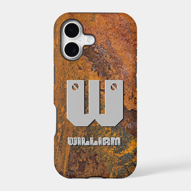 Change Initial, Add (delete) Name, Rusty Metal Iphone Case (Back)