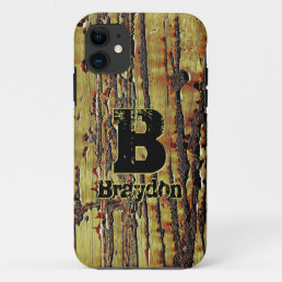Change Initial, Add (delete) Name Rusty Metal Look iPhone 11 Case