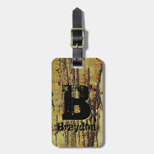 Change Initial, Add (delete) Name Rusty Metal Look Luggage Tag