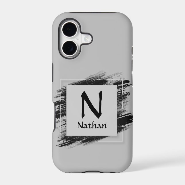 Change Initial Add Name Black Brush Square Iphone Case (Back)
