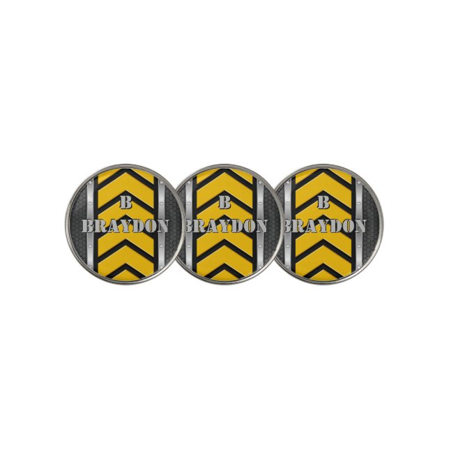 Change Initial Add Name Black Yellow Silver Arrows Golf Ball Marker (3 Up)