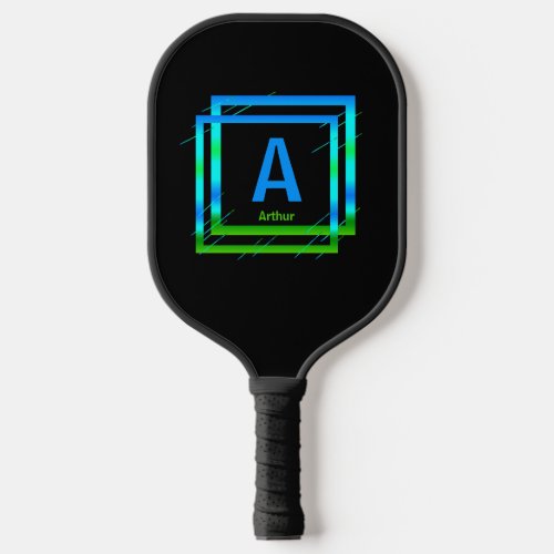 Change Initial Add Name Blue Green Squares Black  Pickleball Paddle