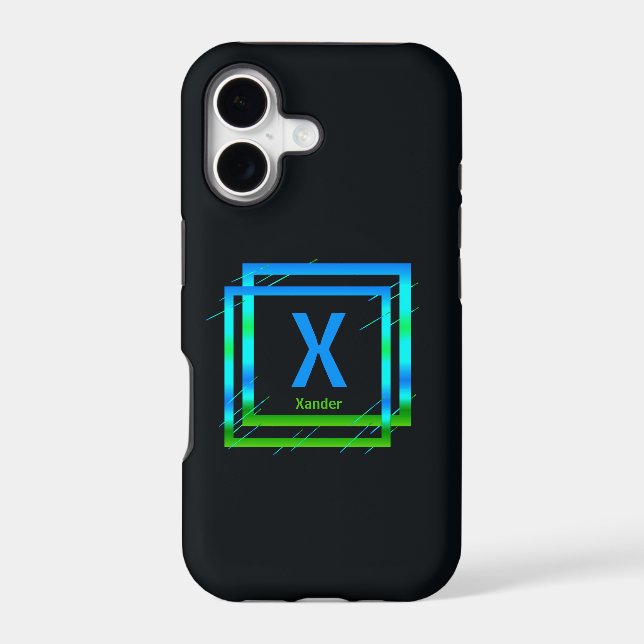 Change Initial Add Name Blue Green Squares Iphone Case (Back)