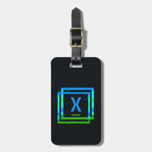 Change Initial Add Name Blue Green Squares Luggage Tag
