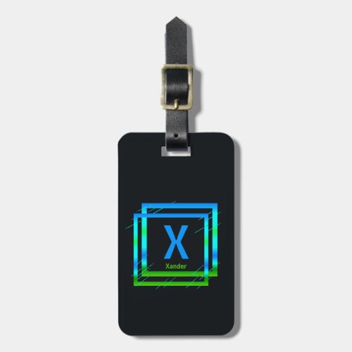 Change Initial Add Name Blue Green Squares  Luggage Tag