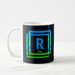 Change Initial Add Name Blue Green Squares Q R S T Coffee Mug