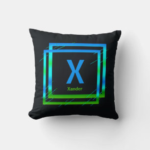 Change Initial Add Name Blue Green Squares X Y Z C Throw Pillow
