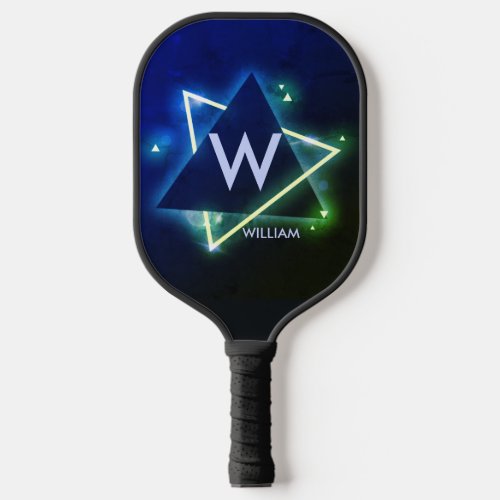 Change Initial Add Name Blue Space Triangles       Pickleball Paddle