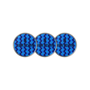 Change Initial Add Name Blue Woven Metal Texture   Golf Ball Marker
