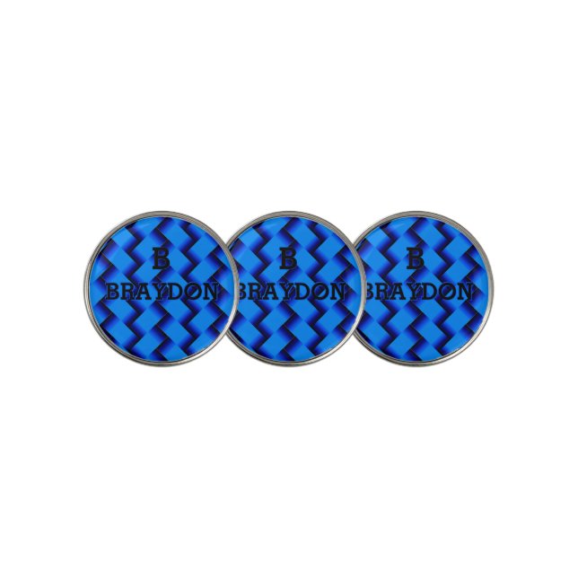 Change Initial Add Name Blue Woven Metal Texture   Golf Ball Marker (3 Up)