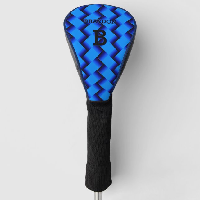 Change Initial Add Name Blue Woven Metal Texture   Golf Head Cover (Front)