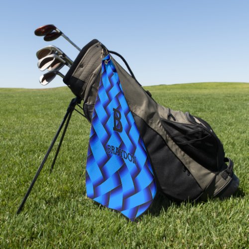 Change Initial Add Name Blue Woven Metal Texture   Golf Towel
