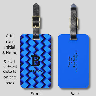 Change Initial Add Name Blue Woven Metal Texture Luggage Tag