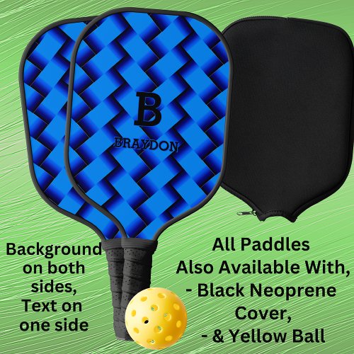 Change Initial Add Name Blue Woven Texture Pickleball Paddle
