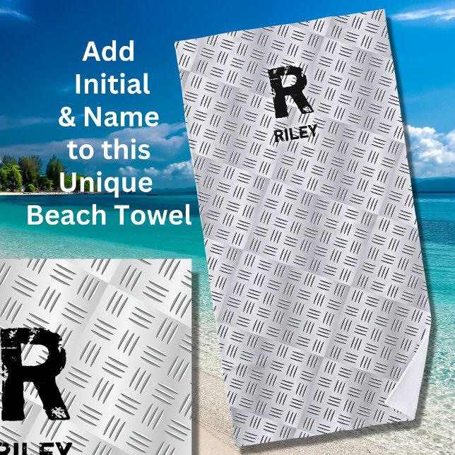 Change Initial, Add Name, Checker plate, Beach Towel (Creator Uploaded)