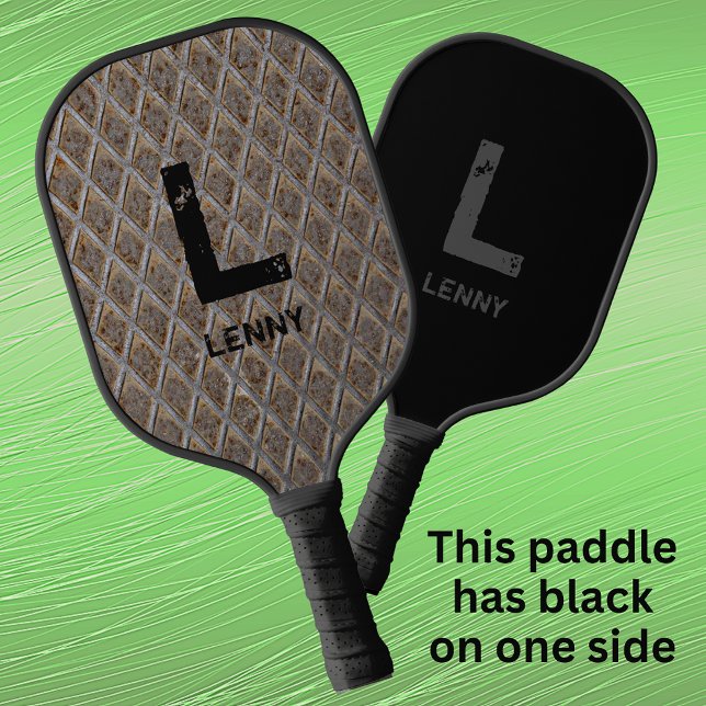 Change Initial, Add Name, Checker Plate Black Back Pickleball Paddle (Creator Uploaded)